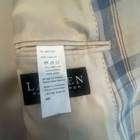 Ralph Lauren Linen Jacket Tan/Blue Plaid 48R - Picture 3 of 3